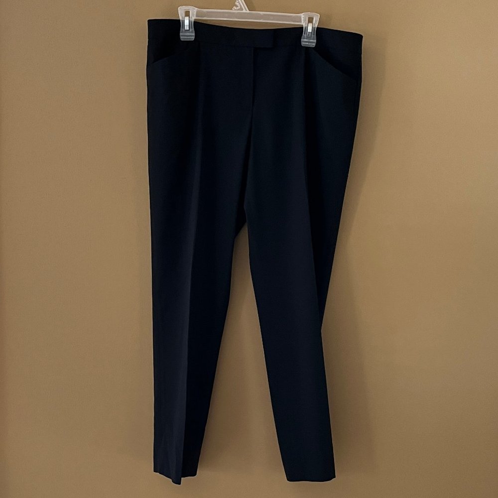 Lafayette 148 Irving Skinny Stretch Wool Pants - Black, Size 14